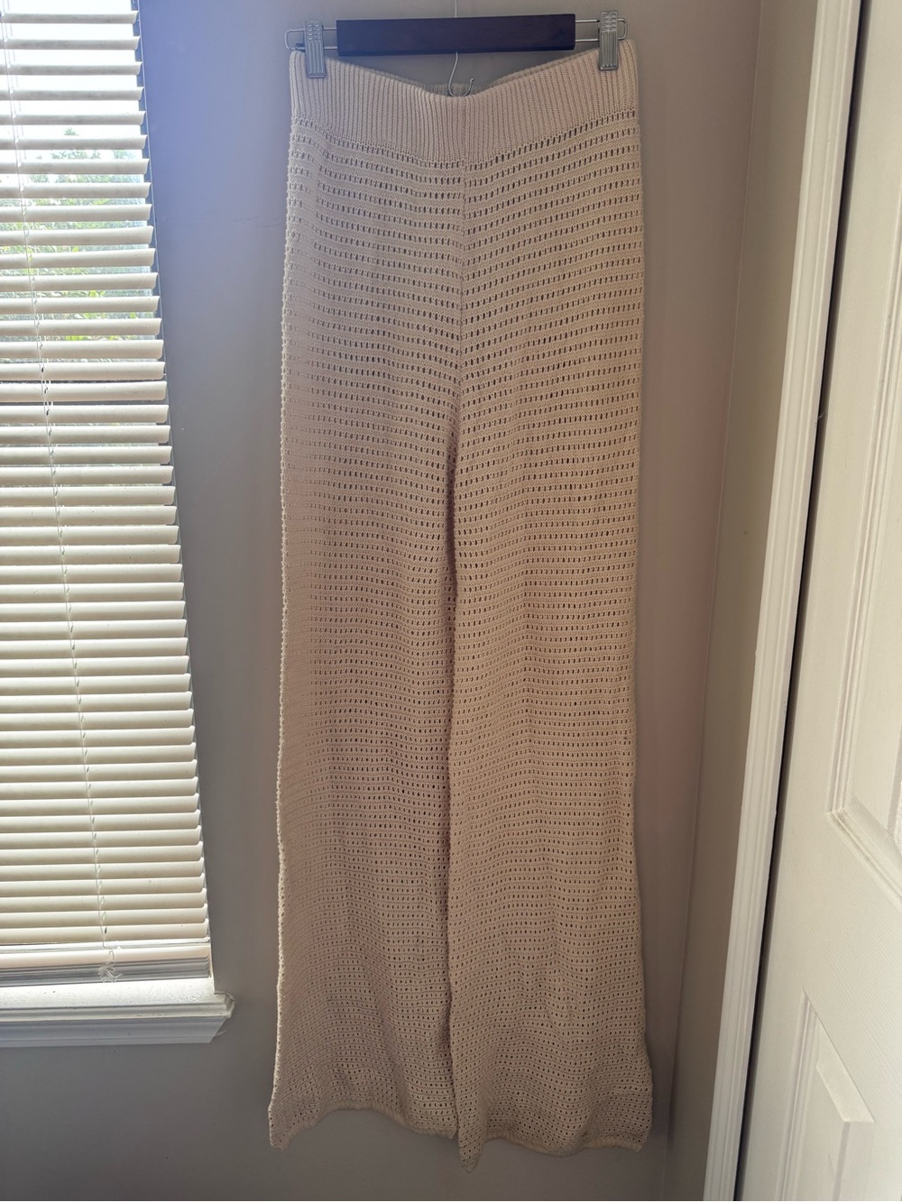 Sincerely Jules Cream Open Knit Crochet Wide Leg Lounge Pants Women Size XL